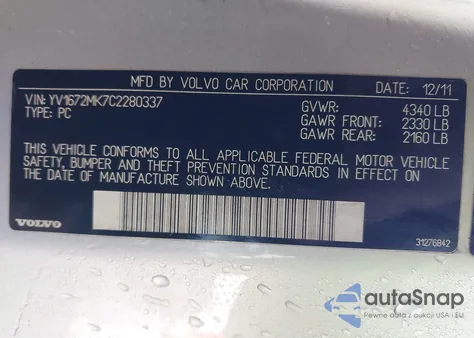 2012 Volvo C30 T5 из США, поврежденный, VIN YV1672MK7C2280337